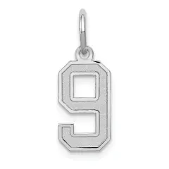 14K White Gold Small Satin Number 9 Charm Pendant Jewerly 19mm x 7mm