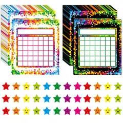 90 Pack Classroom Incentive Chart in 2 Designs with 2640 Star Stickers for Classroom Teaching or Family Using