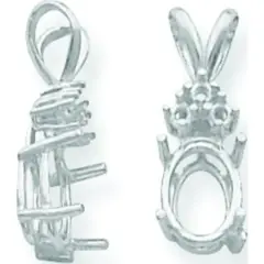 14K White Gold 4 Prong Oval Pendant Setting 8x6mm
