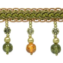 Vera Tinsel Bead Fringe Trim Olive Multi