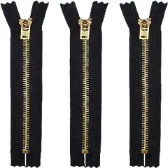 YKK 8" YKK Pants Brass Zipper #4.5- Black (3 Zippers)