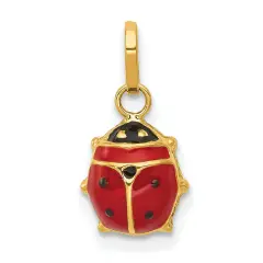 14K Yellow Gold Enameled Ladybug Charm Insect Pendant Jewerly 14mm x 7.5mm