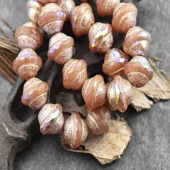 *12* 10x12mm Silver AB Washed Apricot Saturn Beads