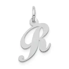 14K White Gold Small Fancy Script Initial R Charm Jewerly 16mm x 13mm