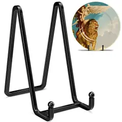 IPAME Plate Stands for Display - 6 Inch Metal Square Wire Plate Holder Display Stand + Picture Frame Stand Holder Easel for Book, Decorative Plate, Plaque, Photo, Platter (Black 2 Pack)