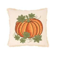 Crewelwork Pumpkin Halloween Throw Pillow, 18" x 18"