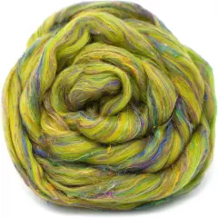 Merino Sari Blend - Merino Wool & Sari Silk Roving Fiber. Super Soft Combed Top For Hand Spinning, Needle Felting, Wet and Nuno Felting. Dakini