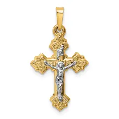 14K Two Tone Gold INRI Hollow Crucifix Pendant Charm Jewerly 28mm x 15mm