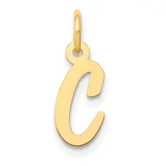 14K Yellow Gold Small Script Initial Letter C Charm Jewerly 17mm x 8mm