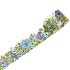 Wrapables Landscape Floral Metallic Gold Foil Washi Tape, 30mm x 3M Petite Blue