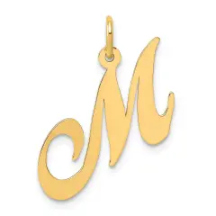 14K Yellow Gold Medium Fancy Script Initial M Charm Jewerly
