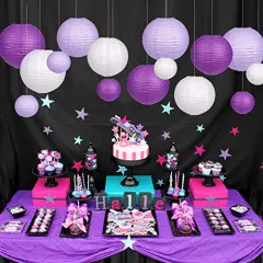 15-Piece Decorative Paper Lanterns - Purple, Lavender, and White for Bachelorette, Engagement, and Unicorn Birthday Party Decorations