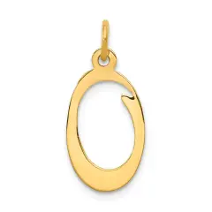 14K Gold Polished Fancy Initial Letter O Charm Pendant Jewerly 20mm x 11mm