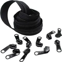 #10 Extra Heavy YKK Zipper Black Coil Chain - 5 Yards & 10 Long Pull Sliders - Made in The United States