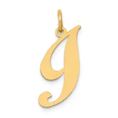 14K Yellow Gold Medium Fancy Script Initial I Charm Jewerly