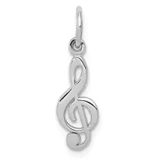 14K White Gold Treble Clef Charm Music Pendant Jewelry! 20mm x 5mm