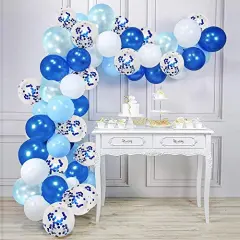 50pcs Royal Blue Confetti Latex Balloons - 12 Inch Light Blue, Baby Blue, and White Balloons for Birthday and Wedding Party Decoration