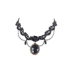Black Jewel & Lace Halloween Choker