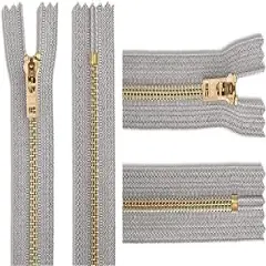 #5 Brass Jeans/Pants Light Grey Medium Weight YKK Zippers - Color: Rail Grey #119 - Choose Your Length - Made in The United States (1 Zipper Per Pack) (5" Inches)