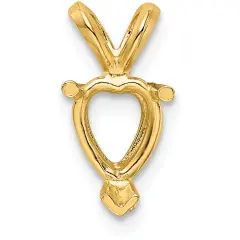 14K Gold 3 Prong Heart V-End Pendant Setting 9mm