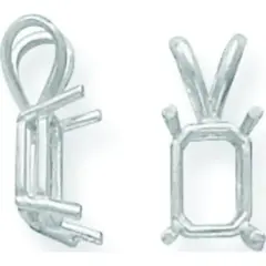 14K White Gold 4 Prong Emerald Cut Pendant Setting 8mm