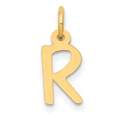 14K Yellow Gold Small Slanted Block Initial R Charm Jewerly