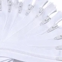 7" Nylon Coil YKK Zippers-100% Made in USA~ Closed Bottom ~ 501 White (12 Zippers / Pack)