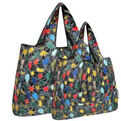 Wrapables Large & Small Foldable Tote Nylon Reusable Grocery Bags, Set of 2, Connections