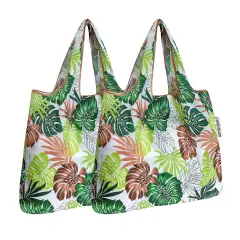 Wrapables Medium Foldable Tote Nylon Reusable Grocery Bag (Set of 2), Fern Leaves