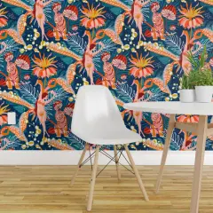Pre-Pasted Wallpaper 2FT Wide Maximalist Tropical Surrealism Jungle Flowers Woman Dancer Coral Tiger Custom Pre-pasted Wallpaper by Spoonflower