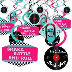 Big Dot of Happiness 50's Sock Hop - 1950s Rock N Roll Party Hanging Decor - Party Decoration Swirls - Set of 40