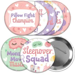 Big Dot of Happiness Pajama Slumber Party - 3 inch Girls Sleepover Birthday Party Badge - Pinback Buttons - Set of 8