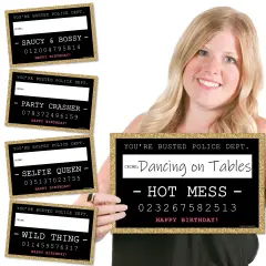 Big Dot of Happiness Chic Birthday Party Mug Shots - Black and Gold - Photo Booth Props Party Mugshot Signs - 20 Count
