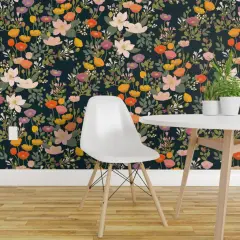Pre-Pasted Wallpaper 2FT Wide Maximalist Floral Colourful Poppies Romantic Garden Poppy Botanical Chinoiserie Custom Pre-pasted Wallpaper by Spoonflower