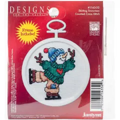 Janlynn Mini Counted Cross Stitch Kit 2.5" Round-Skating Snowman