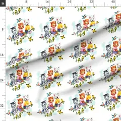 Various Fabrics by the Yard or Fat Quarter Vintage Retro Kitsch Cats Kittens Birds Sky Clouds Children Nursery Trees Leaves Kids Fairy Custom Printed Fabric by Spoonflower