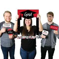 Big Dot of Happiness Red Grad - Best is Yet to Come - Red Graduation Party Selfie Photo Booth Picture Frame & Props - Printed on Sturdy Material