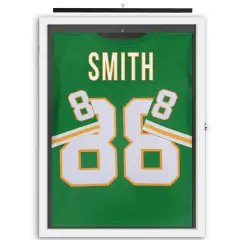 Americanflat 23x31 Lockable Jersey Display Case - Jersey Shadow Box Frame - Includes Built-in Hook for Jersey - Anti-Theft Lock - Polished Plexiglass Cover - Hanging Hardware White