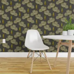 Peel & Stick Wallpaper 2FT Wide Art Decor Poppy Vintage 1920S Poppies Yellow Grey Antique Floral Botanical Custom Removable Wallpaper by Spoonflower