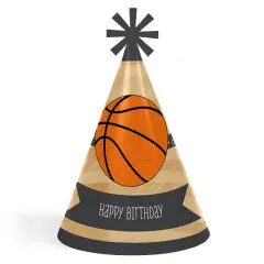 Big Dot of Happiness Nothin' but Net - Basketball - Cone Happy Birthday Party Hats for Kids and Adults - Set of 8 (Standard Size)