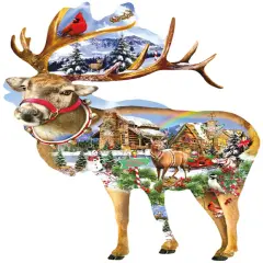 Sunsout Reindeer Training 800 pc Special Shape Christmas Jigsaw Puzzle 97295