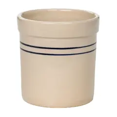 Martinez Pottery Pickling Fermenting Crock - Tan with Blue Stripe Stoneware Jar, 1/2 Gallon Capacity