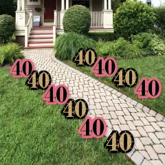 Big Dot of Happiness Chic 40th Birthday - Pink, Black and Gold Lawn Decorations - Outdoor Birthday Party Yard Decorations - 10 Piece
