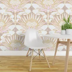 Pre-Pasted Wallpaper 2FT Wide Art Deco Floral Damask Large Scale Art Nouveau Champagne Beige Custom Pre-pasted Wallpaper by Spoonflower