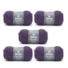 Patons Classic Wool Gray Plum Yarn - 5 Pack of 3.5oz/100g - Wool - 4 Medium - 210 Yards - Knitting/Crochet