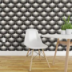Peel & Stick Wallpaper 2FT Wide Art Deco Swan Water Bird Fly Migrate Black And White Traditional Midcentury Modern Custom Removable Wallpaper by Spoonflower