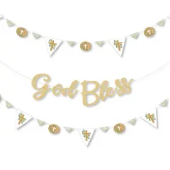 Big Dot of Happiness Elegant Cross -Party Letter Banner Decor- 36 Banner Cutouts and No-Mess Real Gold Glitter God Bless Banner Letters