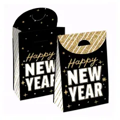 Big Dot of Happiness Hello New Year - NYE Gift Favor Bags - Party Goodie Boxes - Set of 12