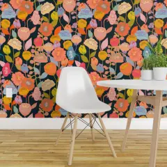 Peel & Stick Wallpaper 2FT Wide Surreal Floral Flower Faces Spooky Fantasy Tropica Hawaiian Wonderland Exotic Magical Custom Removable Wallpaper by Spoonflower