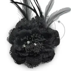 Vintage Floral Brooch and Hair Accessory Black